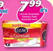 Lil-Lets Essentials Sanitary Pads Assorted-8's Each
