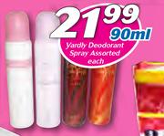 Yardley Deodorant Spray Assorted-90ml Each