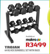 [MAKRO]-Trojan 64Kg Hex Dumbbell Set With Rack