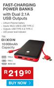 Dixon 10000 Mah Fast Charging Power Banks With Dual 2.1A USB Outputs T95