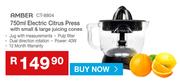 Amber 750ml Electric Citrus Press With Small & Large Juicing Cones CT-8804