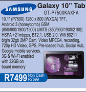 Samsung Galaxy 10" Tab (GT-P7500KAXFA)
