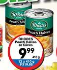 Rhodes Peach Halves Or Slices-410g Each