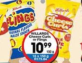 Willards Cheese Curls Or Flings-150g Each