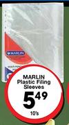 Marlin Plastic Filing Sleeves-10's Pack