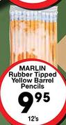Marlin Rubber Tipped Yellow Barrel Pencils-12's Pack