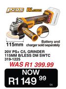 Ingco 20V PS+ C/L Grinder 115MM B/Less DM SWTC 319-1225