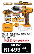 Ingco 20V PS+ C/L Drill 45Nm 47P ACC Kit Incl 319-1541