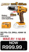 Ingco 20V PS + C/L Drill 45NM 1B Kit 319-1216