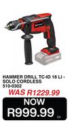 Einhell Hammer Drill TC-ID 18 LI-SOLO Cordless 510-0302