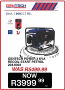 Gentech Power 3 KVA Recoil Start Petrol 204-0303