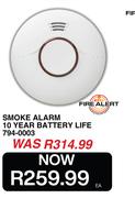 Fire Alert Smoke Alarm 10 Year Battery Life 794-0003