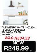 Tile Metro White 100 x 200 1SQM/Box Subway Johnson Tiles 474-0167
