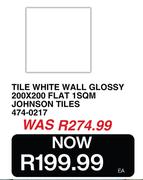 Tile White Wall Glossy 200 x 200 Flat 1SQM Johnson Tiles 474-0217