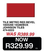 Tile Metro Red Bevel 100 x 200 1SQM/Box Johnson Tiles 474-0223