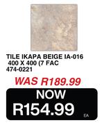 Tile Ikapa Beige IA-016 400 x 400 7 Face 474-0221