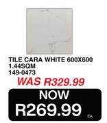 Tile Cara White 600 x 600 1.44 SQM 149-0473