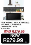Tile Metro Black 100 x 200 1SQM/Box Subway Johnson Tiles 474-0168