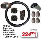 10 Pce Steering Wheel and Car Interior Accessories - Carbon Look