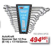 AutoKraft Spanner Set 12 Pce (6-14) + 17/19/22mm
