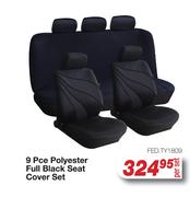 9 Pce Polyester Full Black Seat Cover Set