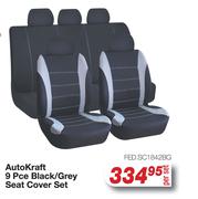 AutoKraft 9 Pce Black/Grey Seat Cover Set