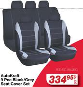 Auto Kraft 9 Pce Black/Grey Seat Cover Set FED.SC1842BG-Per Set