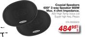 Star Sound Coaxial Speakers 6x9" 3 Way Speaker 600W Max 4 Ohm Impedance STA.SSS6903