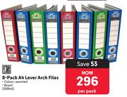 8 Pack A4 Lever Arch Files 259542-Per Pack