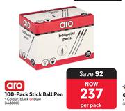 Aro 100 Pack Stick Ball Pen 443808-Per Pack