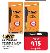 Bic 60 Pack Clic Medium Ball Pen 233966