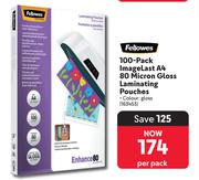 Fellowes 100 Pack Image Last A4 80 Micron Gloss Laminating Pouches 163453
