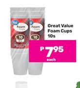 Great Value Foam Cups-10s Each