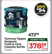 Tommee Tippee Sangenic Twist & Click Cassette Refills 3 Pack
