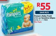 Pampers Baby Fresh 256s Or Sensitive Wipes 224s 3+1 Free-Per Pack