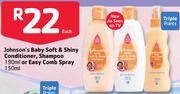 Johnson's Baby Soft & Shiny Conditioner, Shampoo 190ml Or Easy Comb Spray 150ml-Each