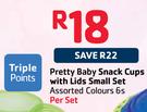 Pretty Baby Snack Cups With Lids Small Set Assorted Colours-6s Per Set