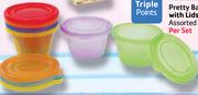 Pretty Baby Snack Cups With Lids Small Set Assorted Colours-6s Per Set