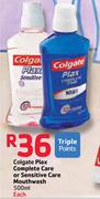 Colgate Plux Complete Care Or Sensitive Care Mouthwash-500ml Each