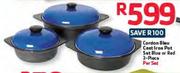 Cordon Blau 3-Piece Castlron Pot Set Blue Or Red 