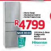 Hisense 310 Litre 3-Door Firdge With Mirror Finish