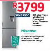 Hisense 345 Ltr Fridge With Bottom Freezer And Water Dispenser Metallic 