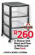 3-Drawer Unit Black And Clear Or White And clear-Each
