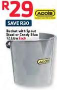 Addis Bucket With Spout Steel Or Candy Blue-12Ltr 