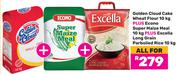 Golden Cloud Cake Wheat Flour 10Kg+Econo Super Maize Meal 10Kg+Excella Long Grain Parboiled Rice 10K