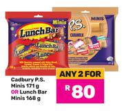Cadbury P.S Minis 171g Or Lunch Bar Minis 168g-For Any 2