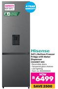 Hisense 347Ltr Bottom Freezer Fridge With Water Dispenser H450BIT-WD