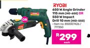 Ryobi 650W Angle Grinder 115mm HG-650 Or 550W Impact Drill 10mm  HID 550-Each