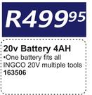 Ingco 20V Battery 4AH 163506