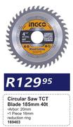Ingco Circular Saw TCT Blade 185mm 40T 169403